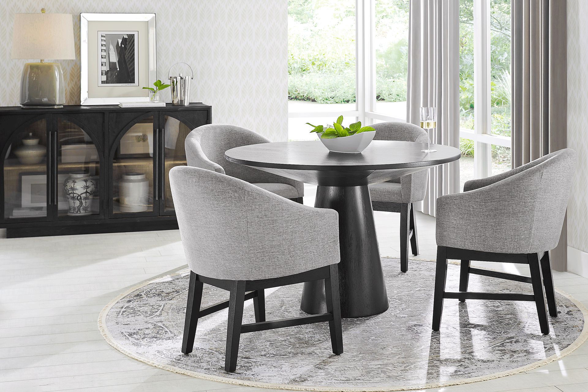 Kendall Black 5 Pc 48" Round Dining Room with Gray Arm Chairs - Image 1