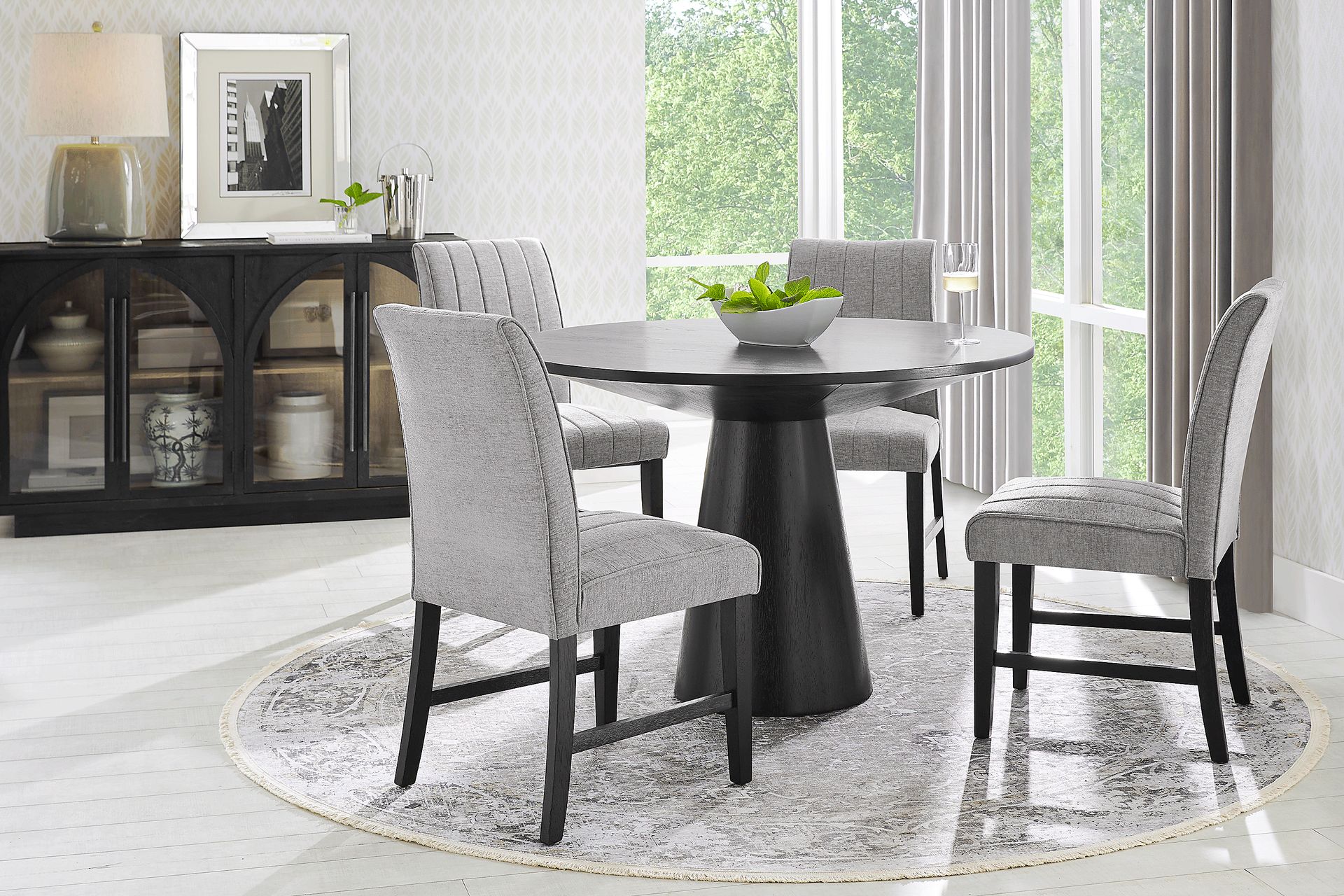 Kendall Black 5 Pc 48" Round Dining Room with Gray Side Chairs - Image 1
