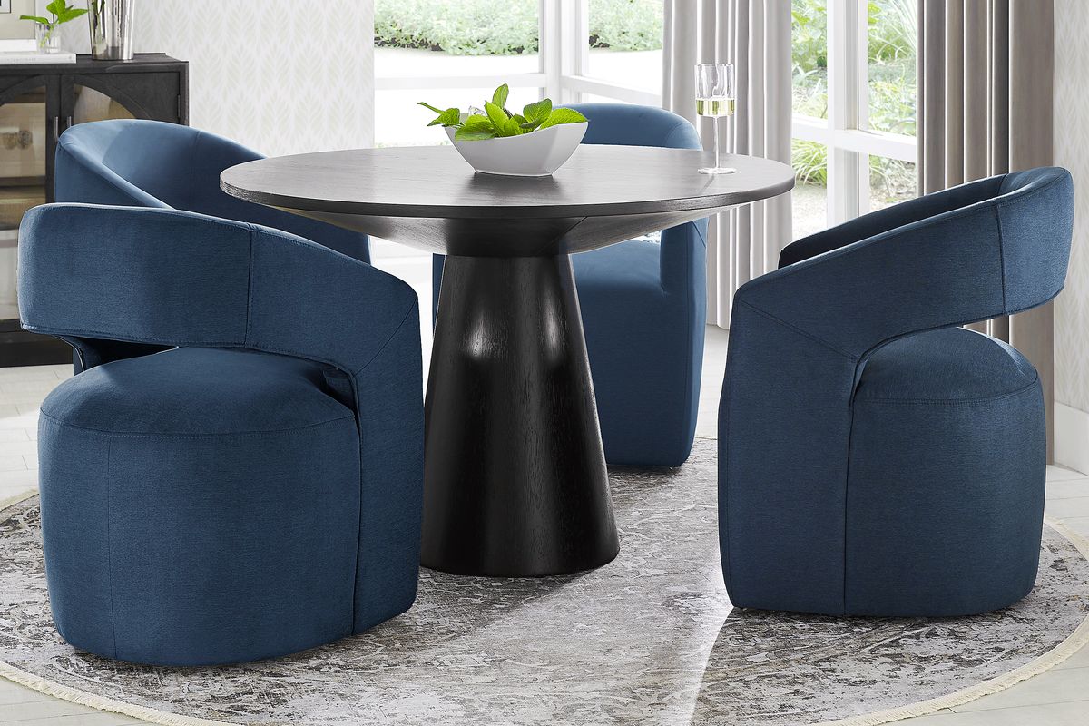 Kendall 5 Pc Black Black,Colors Navy Blue Dining Room Set With 48