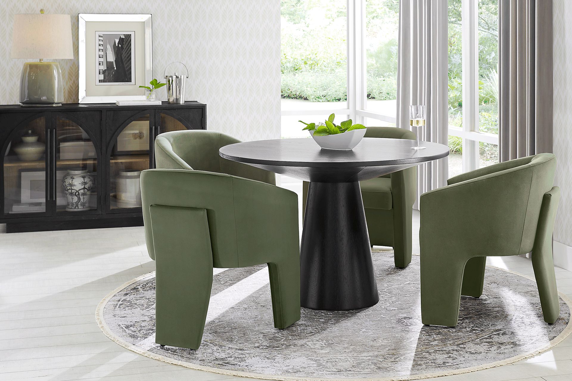 Kendall Black 5 Pc 48" Round Dining Room with Sage Arm Chairs - Image 1