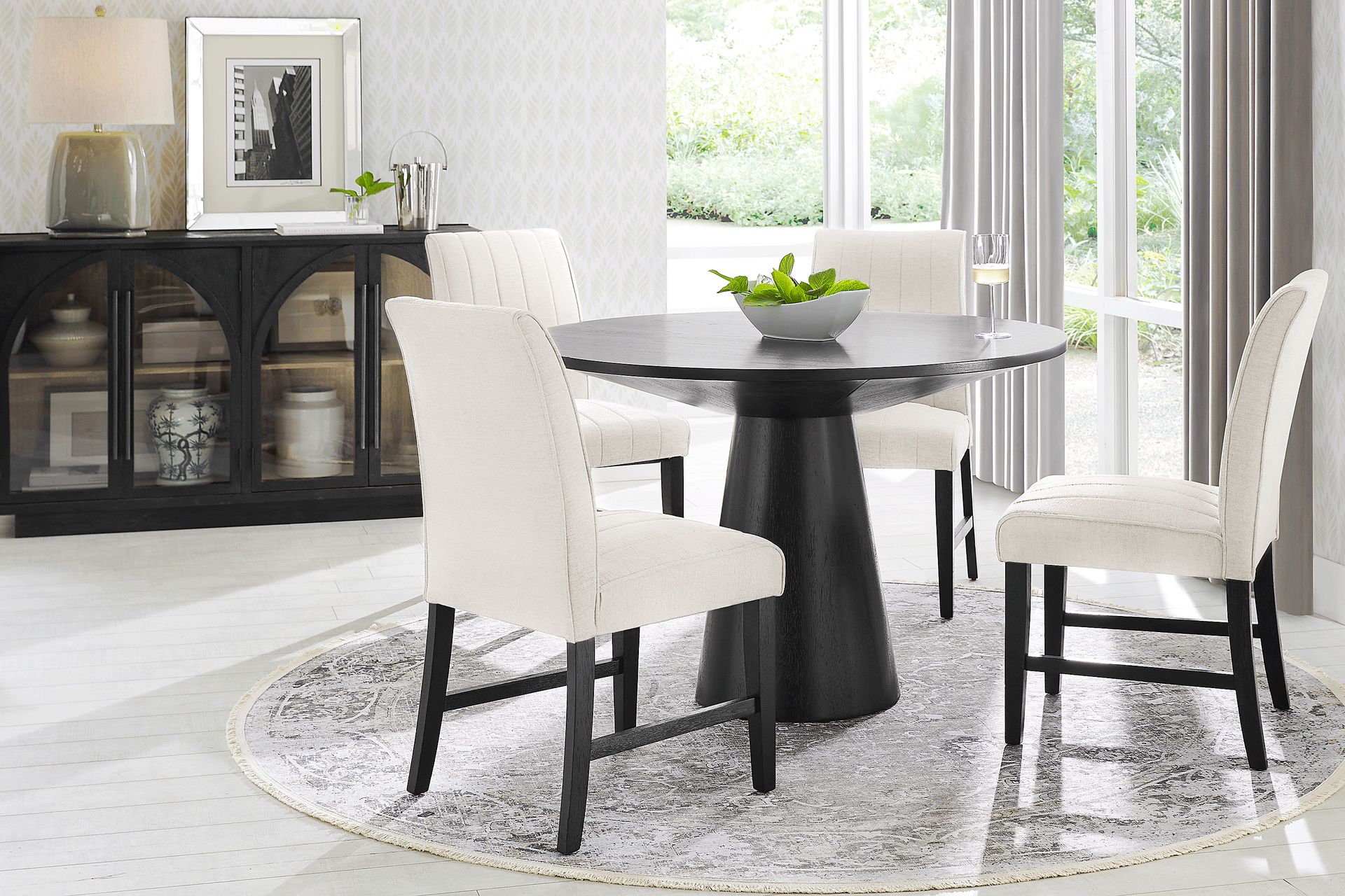 Kendall Black 5 Pc 48" Round Dining Room with White Side Chairs - Image 1
