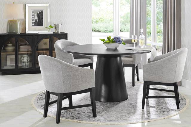 Kendall Black 5 Pc 59" Round Dining Room with Gray Arm Chairs - Thumbnail - Image 1
