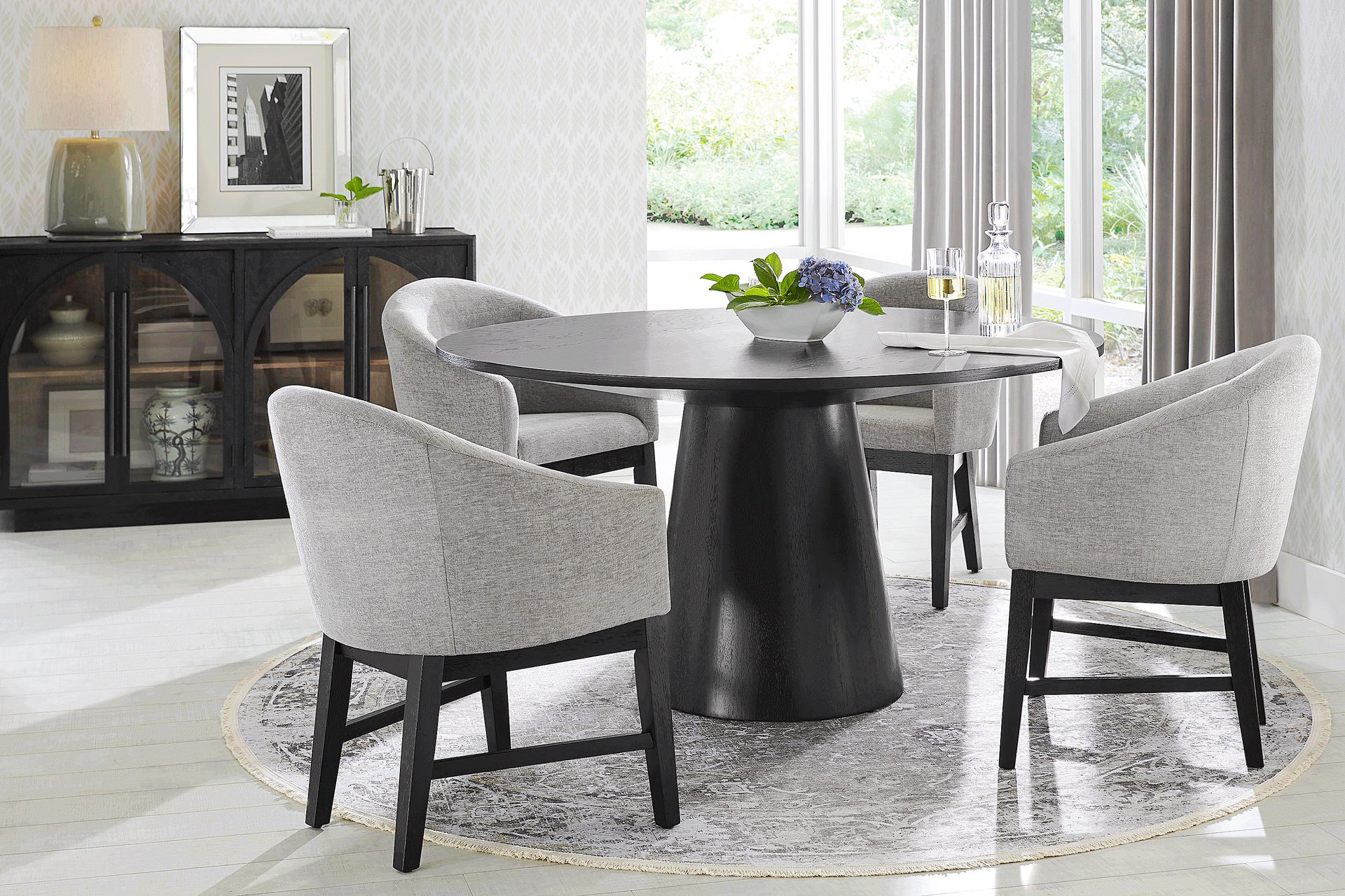 Kendall Black 5 Pc 59" Round Dining Room with Gray Arm Chairs - Image 1