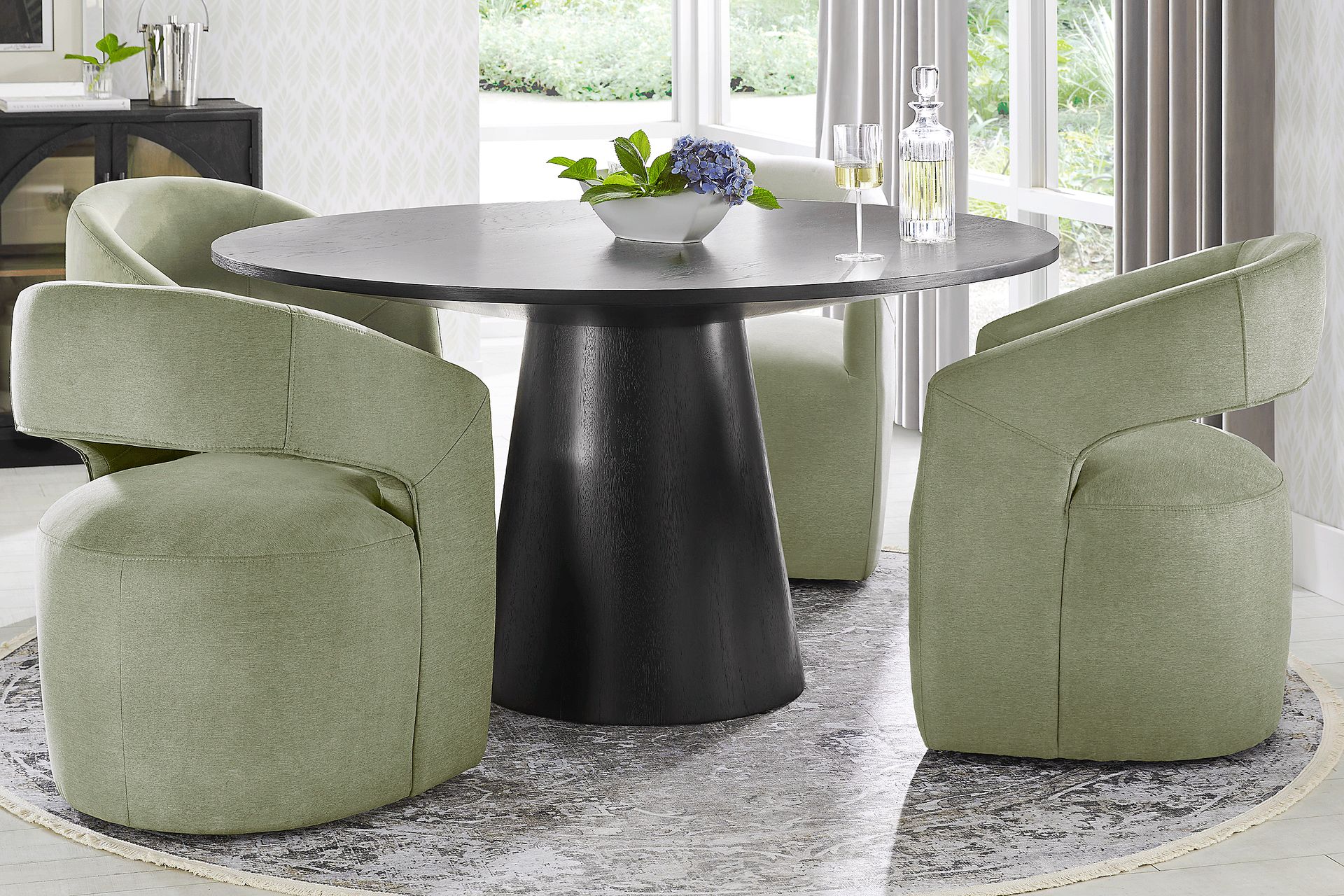 Kendall Black 5 Pc 59" Round Dining Room with Sage Cascade Park Arm Chairs - Image 1