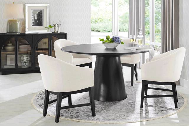 Kendall Black 5 Pc 59" Round Dining Room with White Arm Chairs - Thumbnail - Image 1