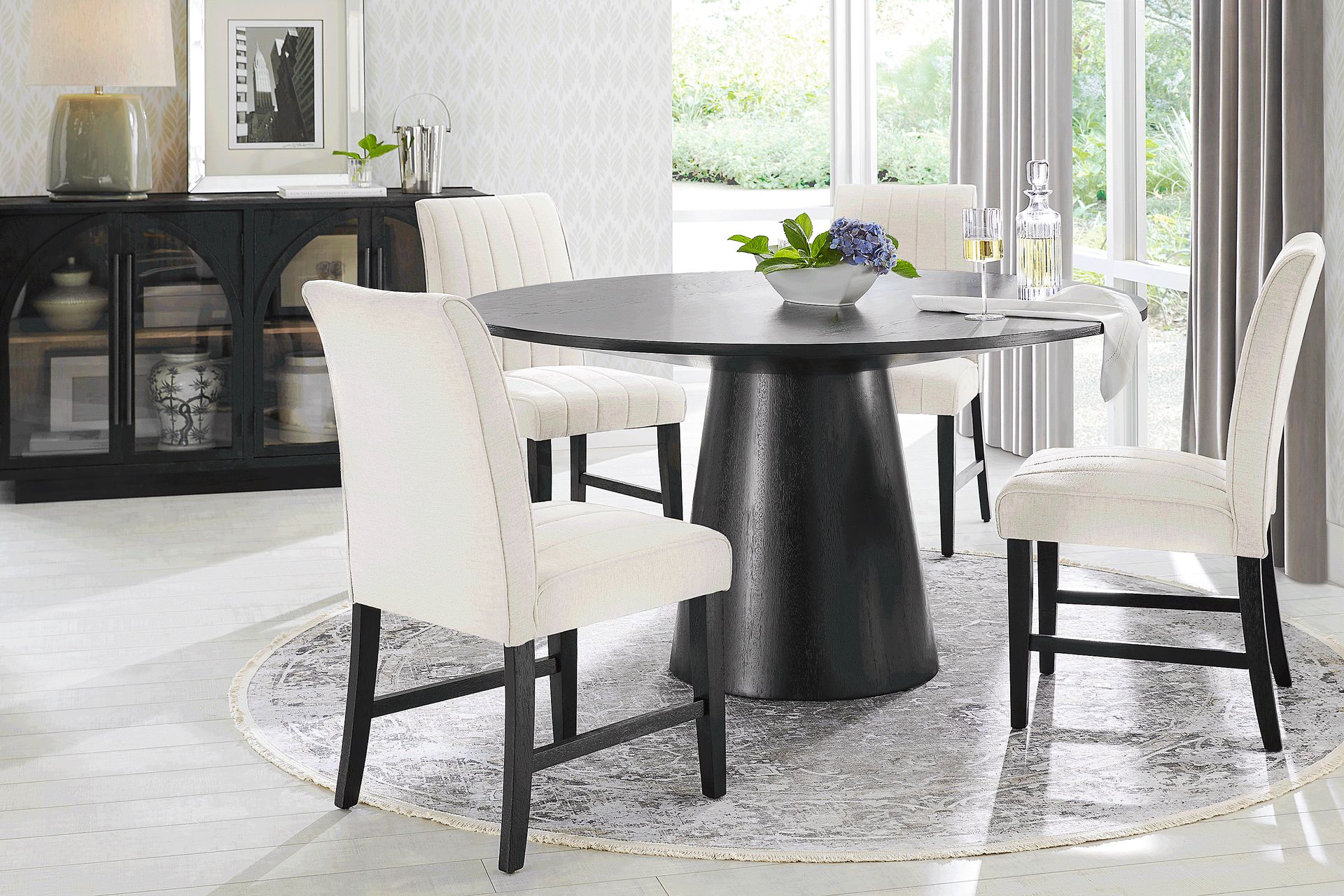 Kendall Black 5 Pc 59" Round Dining Room with White Side Chairs - Image 1