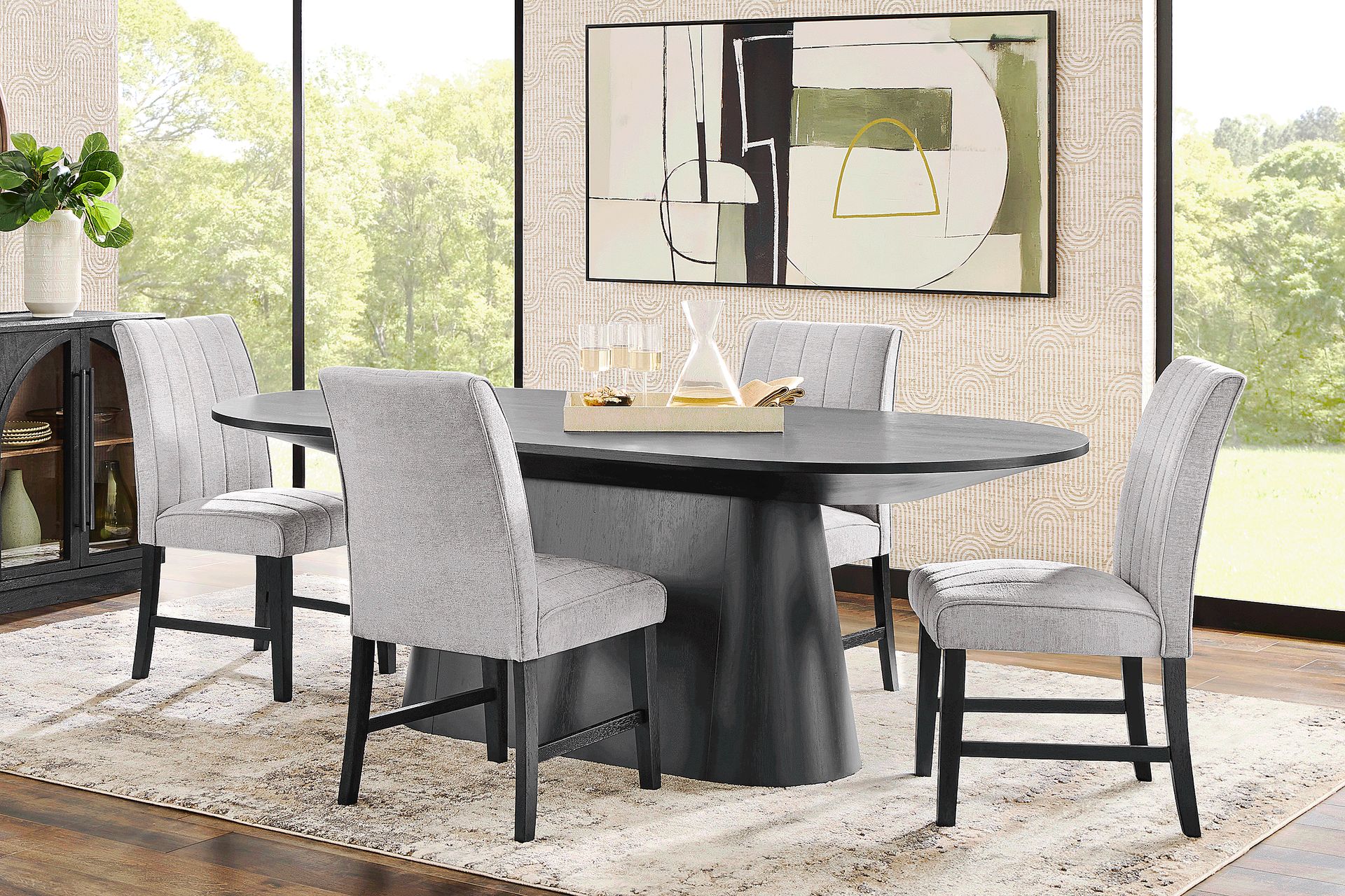 Kendall Black 5 Pc Oval Dining Room with Gray Side Chairs - Image 1