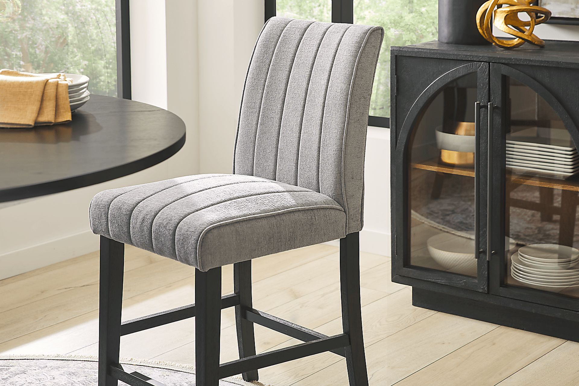 Kendall Black 3 Pc 48" Round Counter Height Dining Room with Gray Stools - Image 9