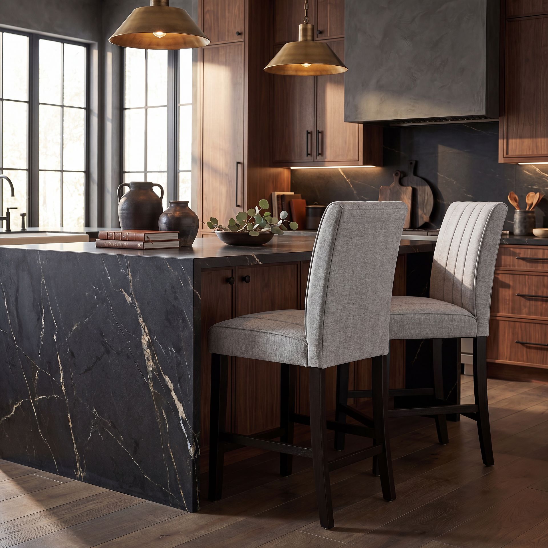 Kendall Black 3 Pc 48" Round Counter Height Dining Room with Gray Stools - Image 10