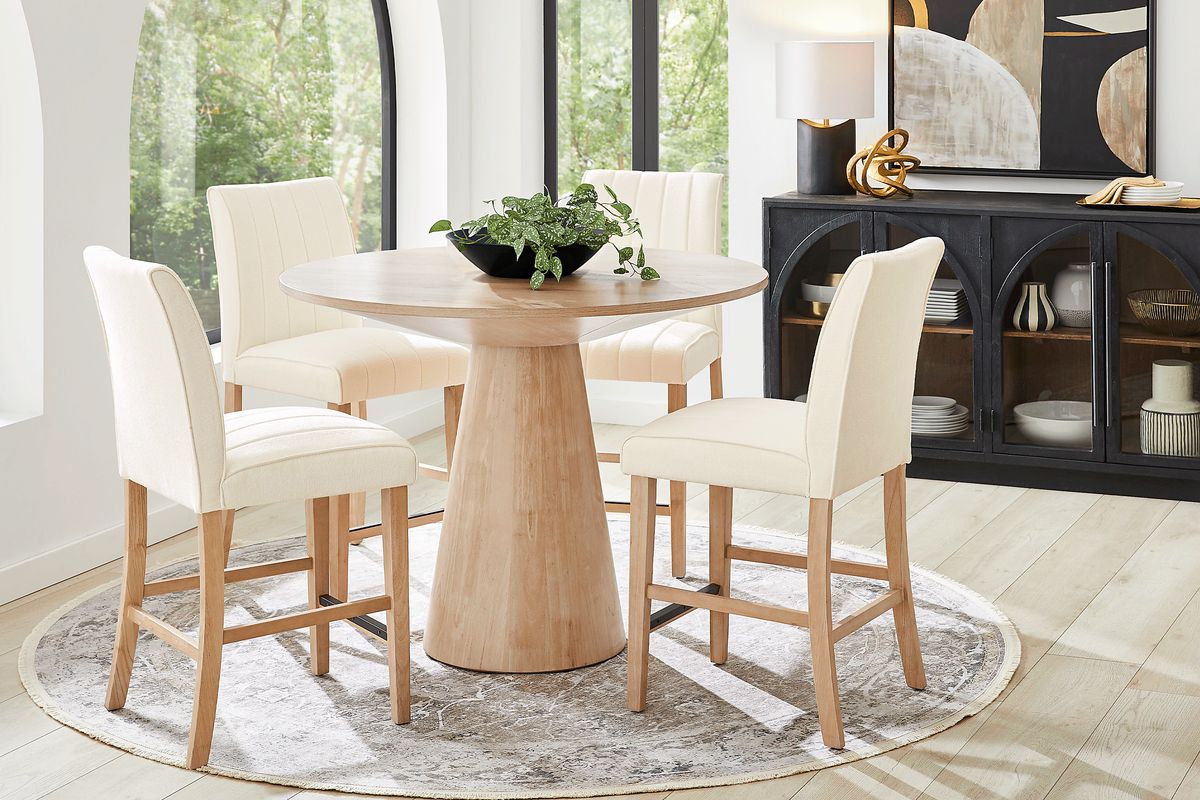 Kendall Natural 5 Pc 48" Round Counter Height Dining Room with White Stools