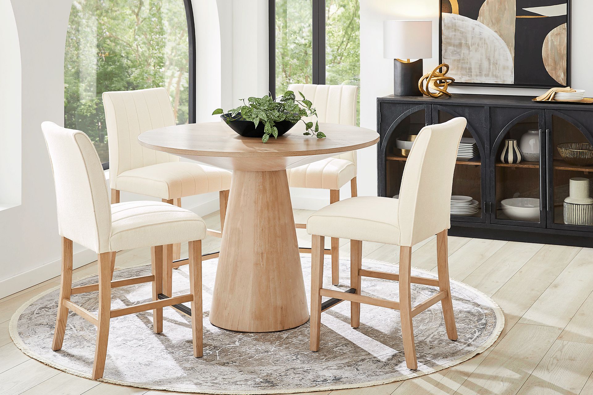 Kendall Natural 5 Pc 48" Round Counter Height Dining Room with White Stools - Image 1