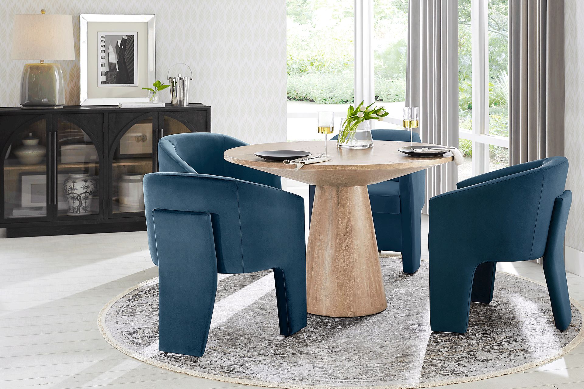 Kendall Natural 5 Pc 48" Round Dining Room with Blue Arm Chairs - Image 1