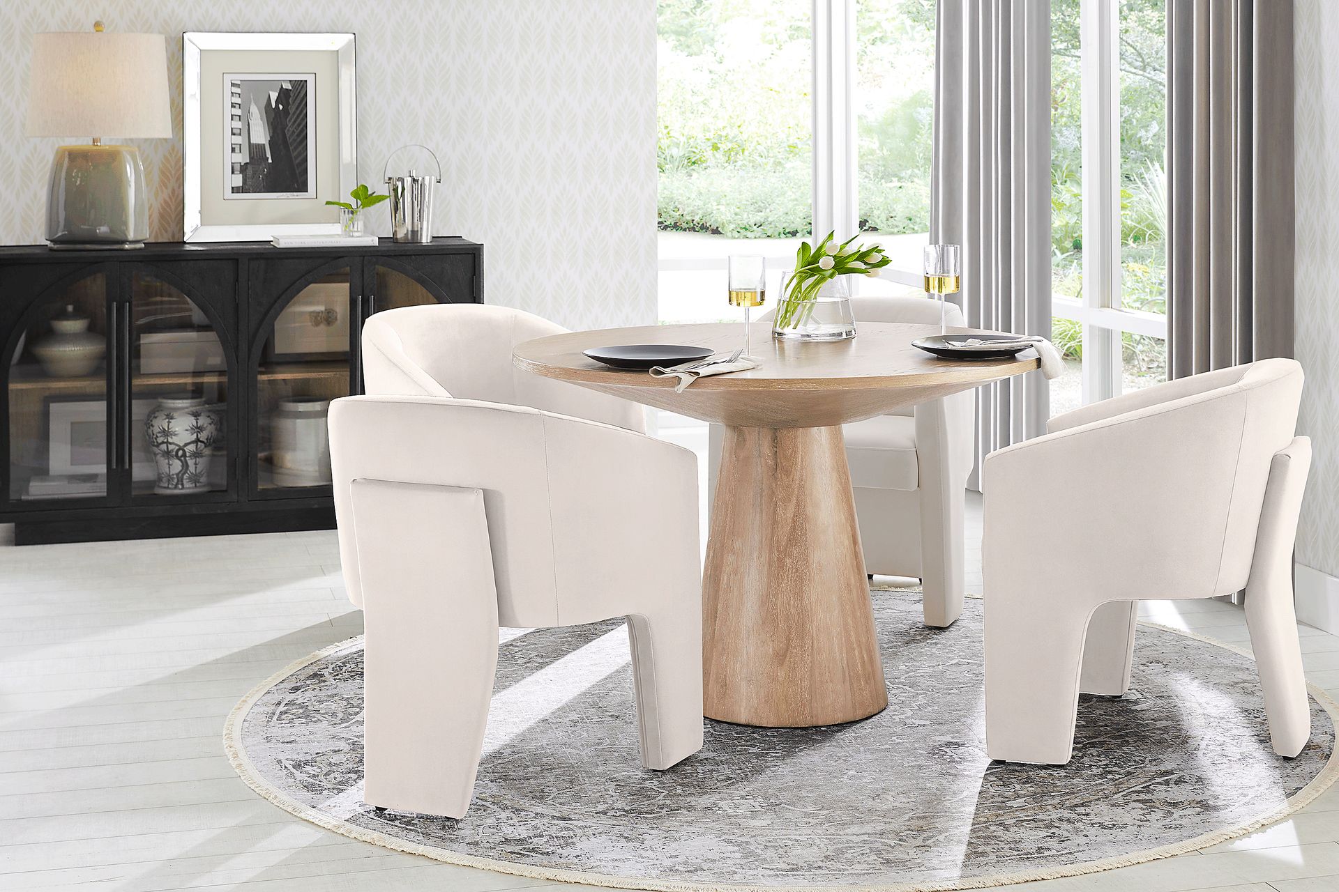 Kendall Natural 5 Pc 48" Round Dining Room with Cream Arm Chairs - Image 1