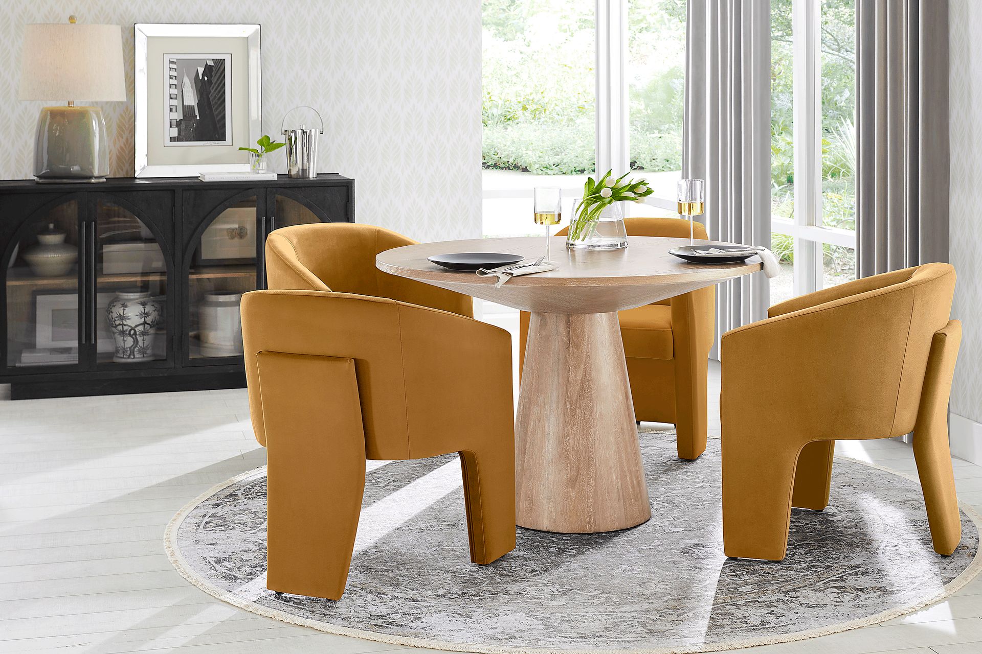 Kendall Natural 5 Pc 48" Round Dining Room with Gold Arm Chairs - Image 1