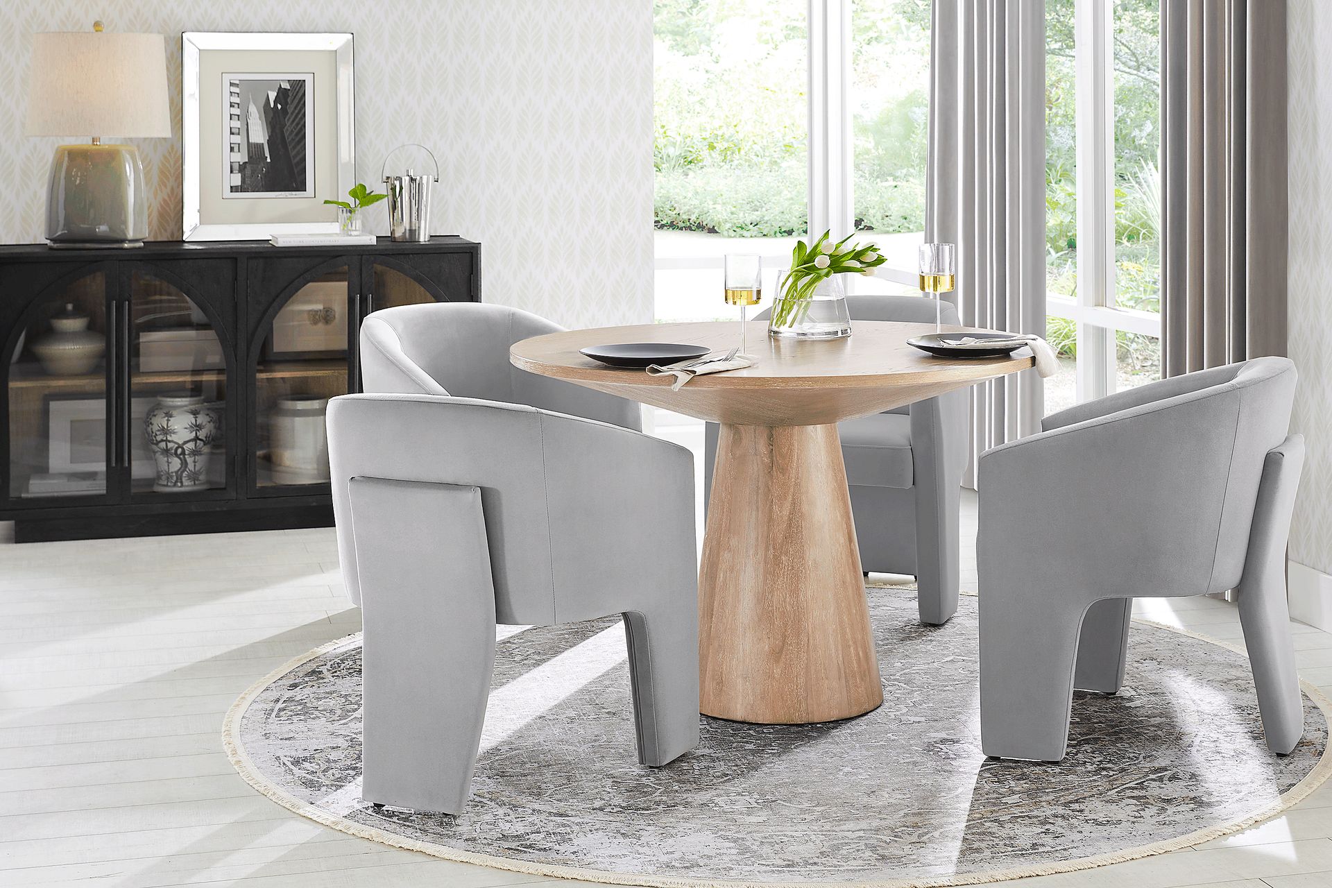 Kendall Natural 5 Pc 48" Round Dining Room with Gray Arm Chairs - Image 1