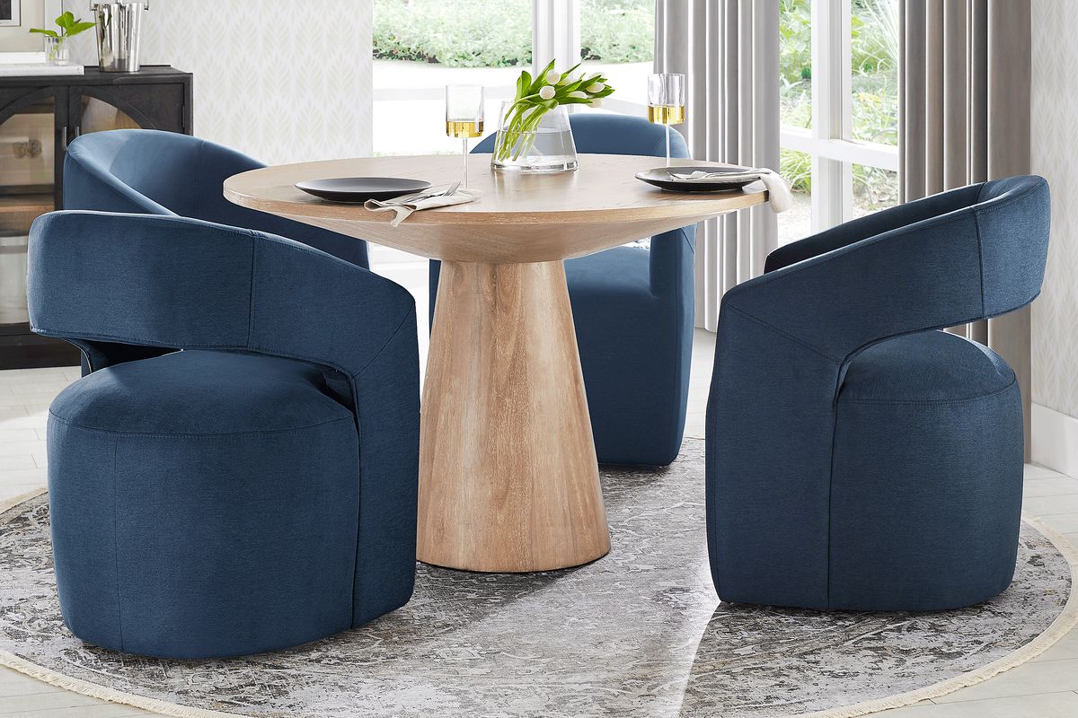 Kendall 5 Pc Natural Light Wood Navy Blue Dining Room Set With 48