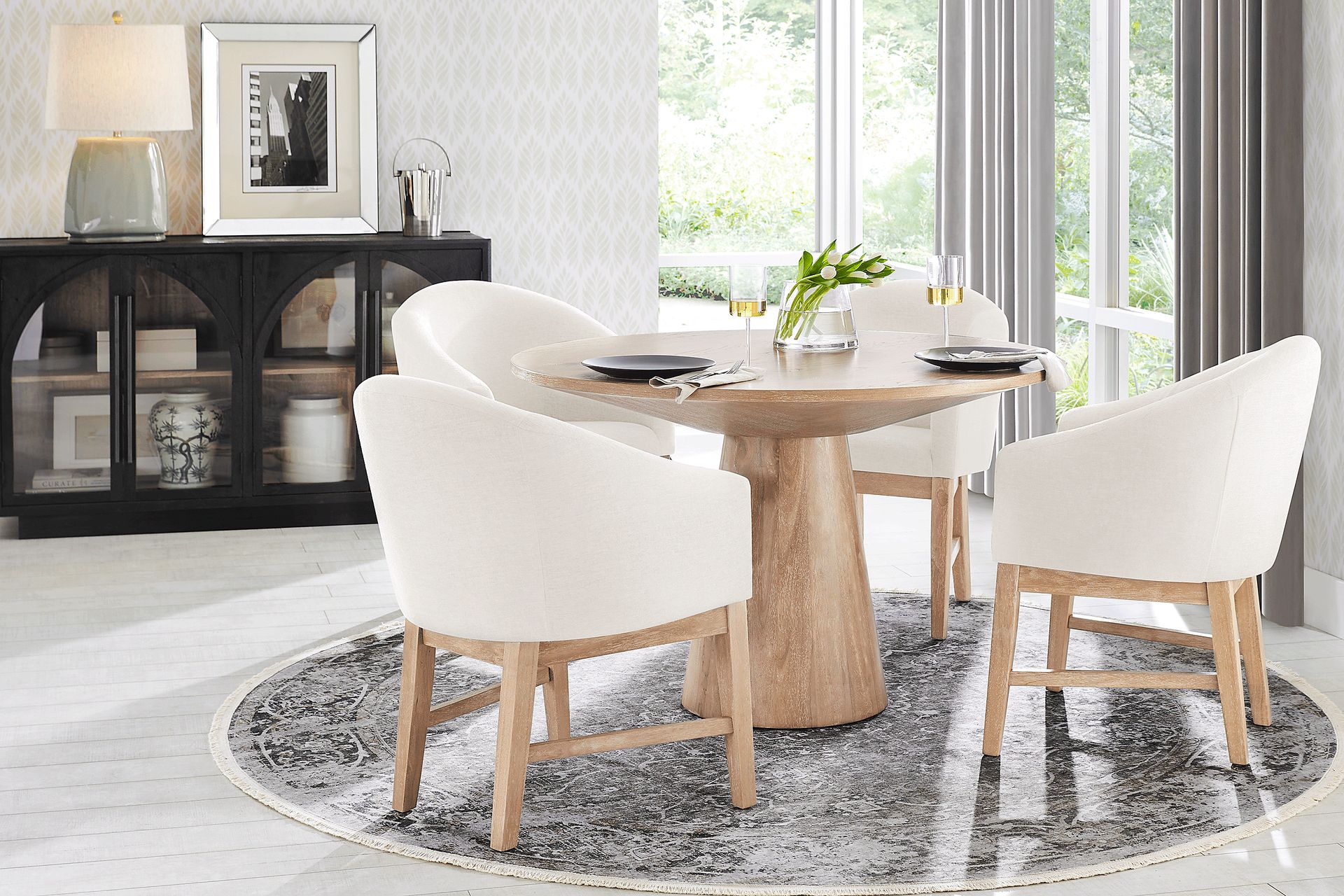 Kendall Natural 5 Pc 48" Round Dining Room with White Arm Chairs - Image 1
