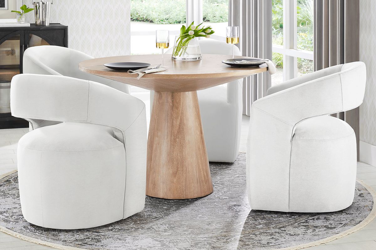 Kendall 5 Pc Natural Light Wood White Dining Room Set With 48" Dining