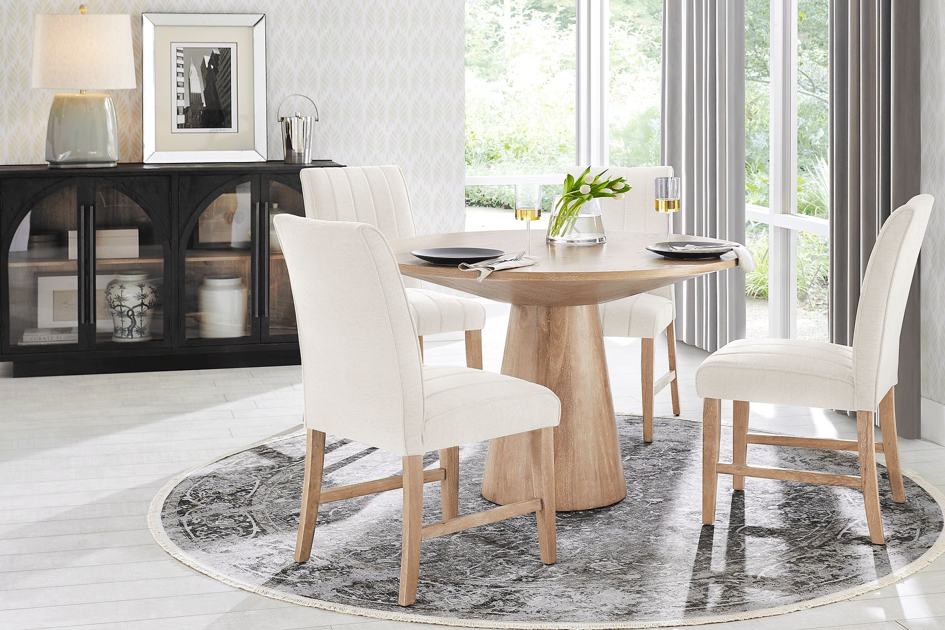 Kendall Natural 5 Pc 48" Round Dining Room with White Side Chairs - Image 1
