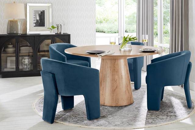 Kendall Natural 5 Pc 59" Round Dining Room with Blue Arm Chairs - Thumbnail - Image 1