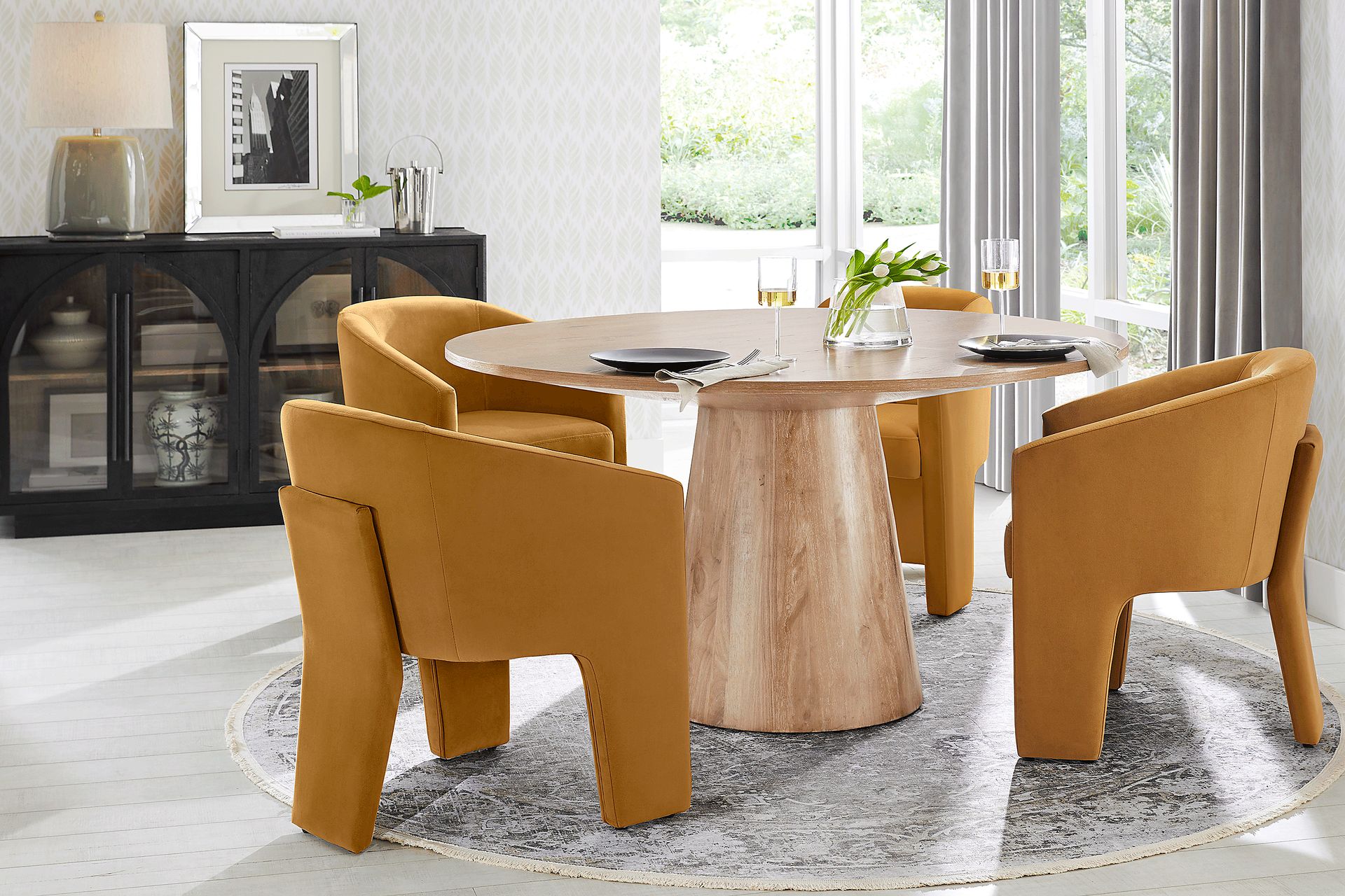 Kendall Natural 5 Pc 59" Round Dining Room with Gold Arm Chairs - Image 1