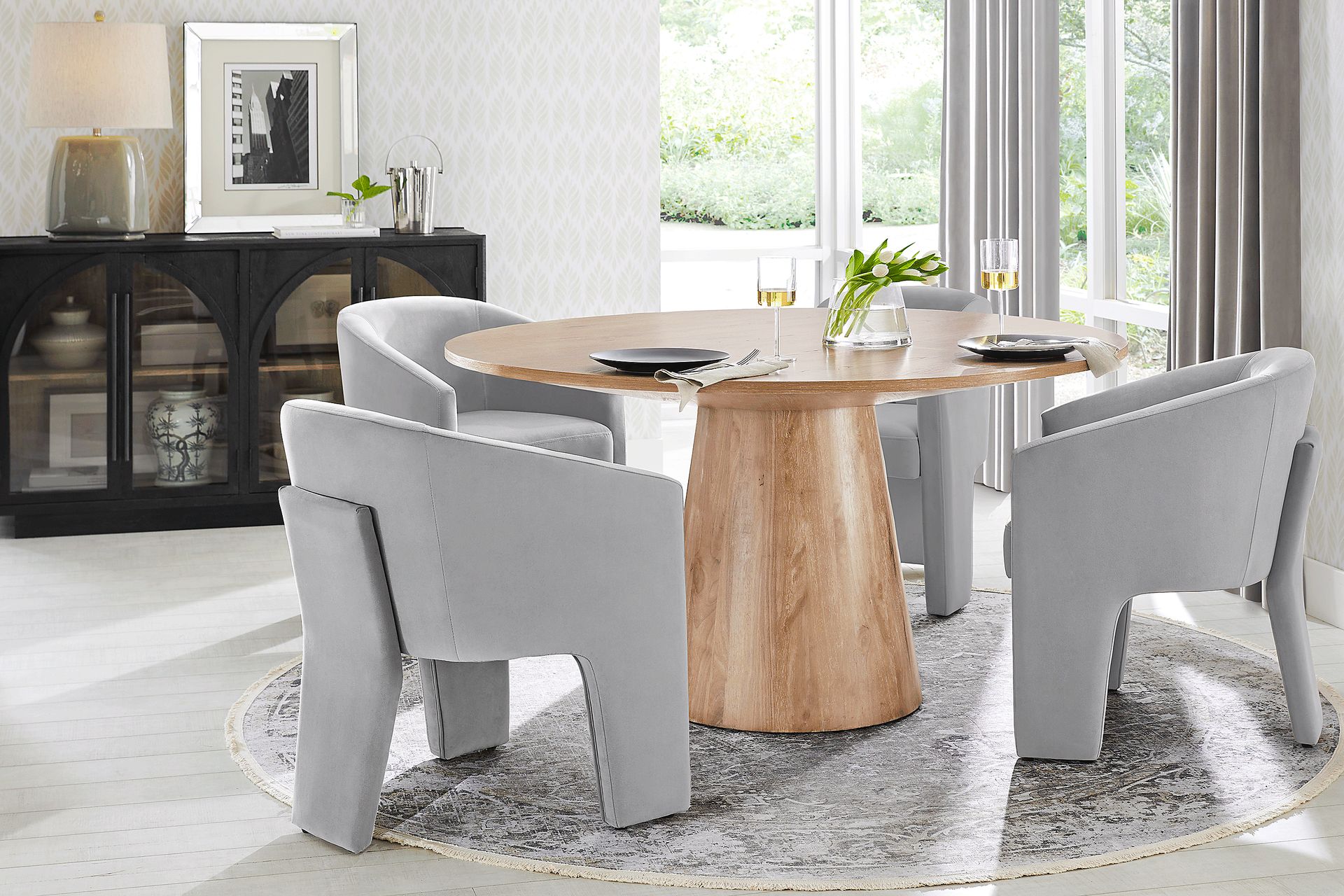Kendall Natural 5 Pc 59" Round Dining Room with Gray Arm Chairs - Image 1