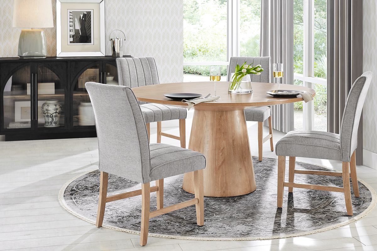 Kendall 5 Pc Natural Light Wood Gray Dining Room Set With 59" Dining