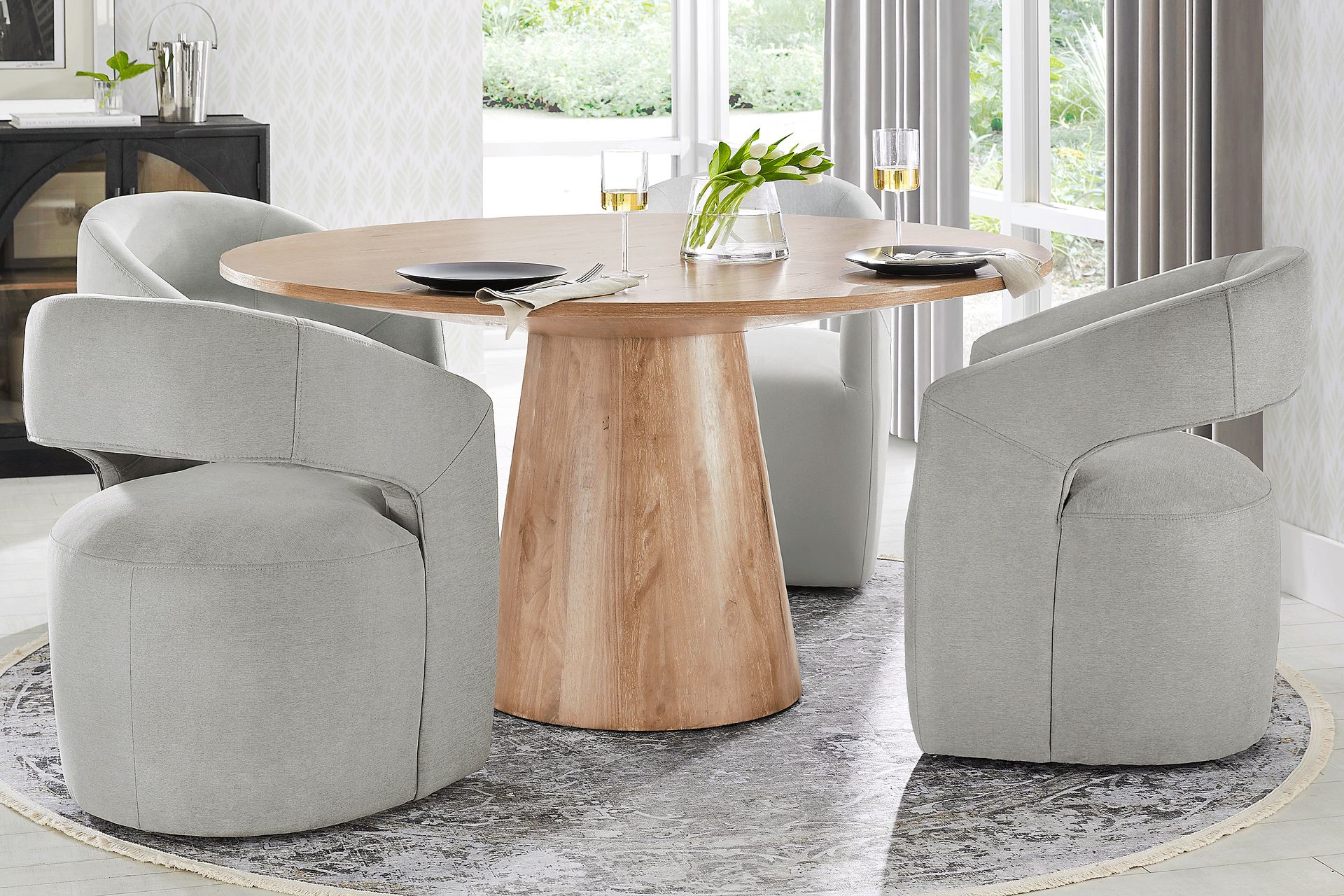 Kendall Natural 5 Pc 59" Round Dining Room with Gray Cascade Park Arm Chairs - Image 1