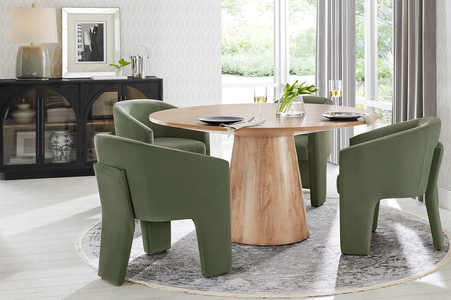 Kendall Natural 5 Pc 59" Round Dining Room with Sage Arm Chairs - Image 1