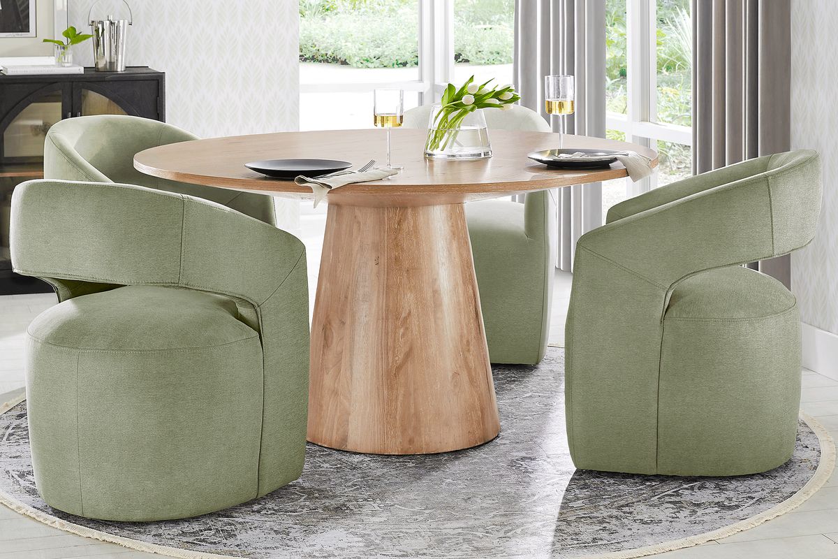 Kendall 5 Pc Natural Light Wood Sage Green Dining Room Set With 59