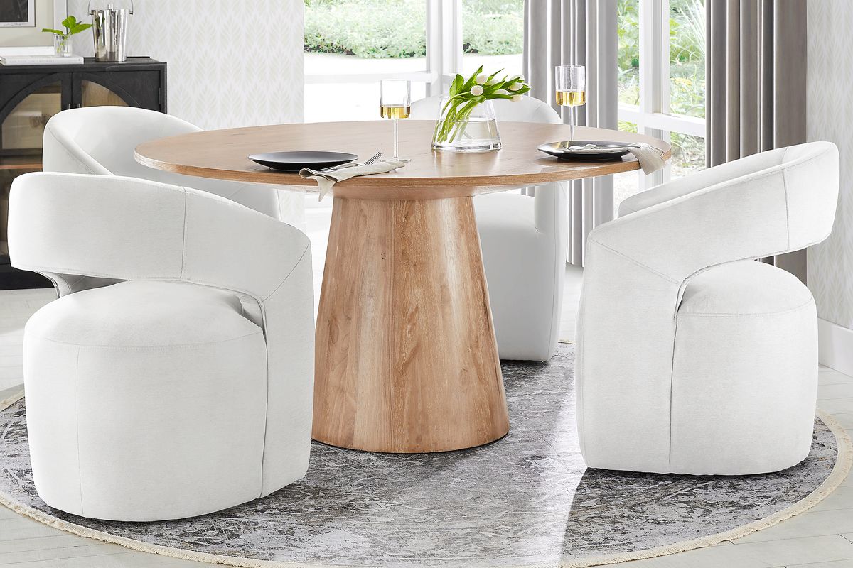 Kendall 5 Pc Natural Light Wood White Dining Room Set With 59" Dining