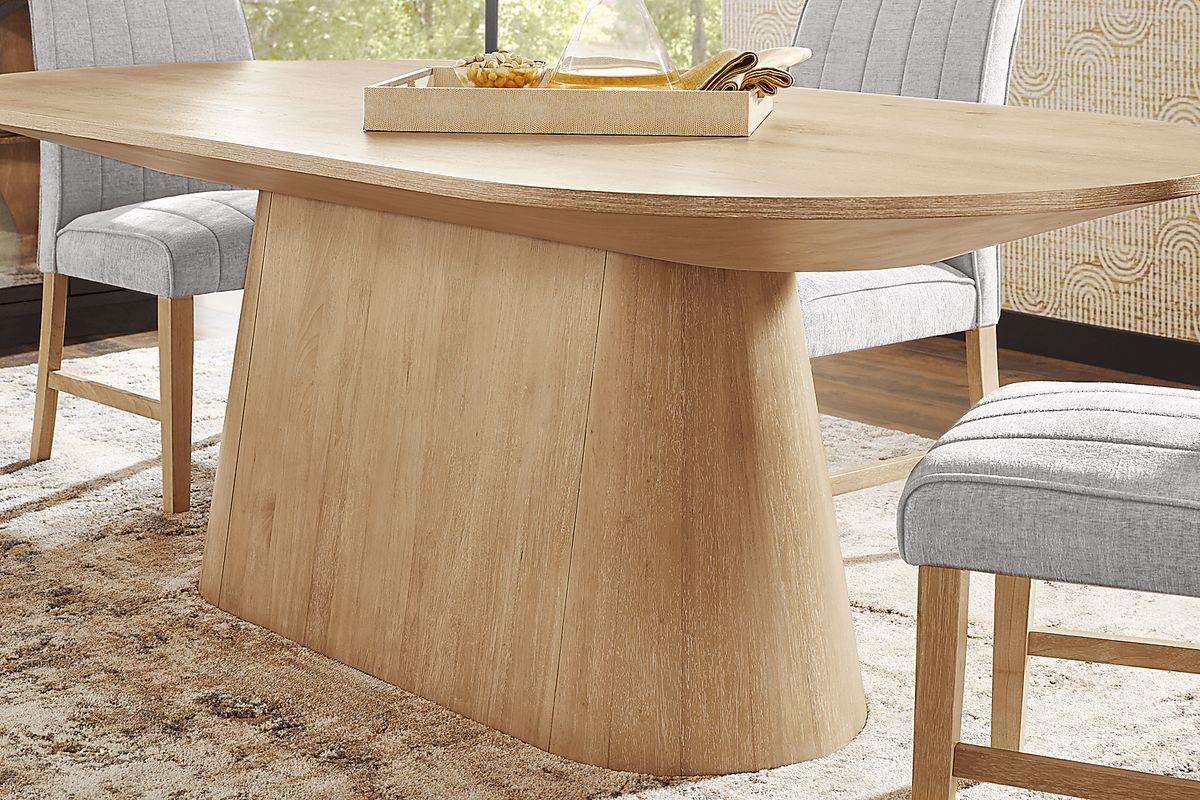 Kendall 5 Pc Natural Light Wood Gray Dining Room Set With Oval Dining ...
