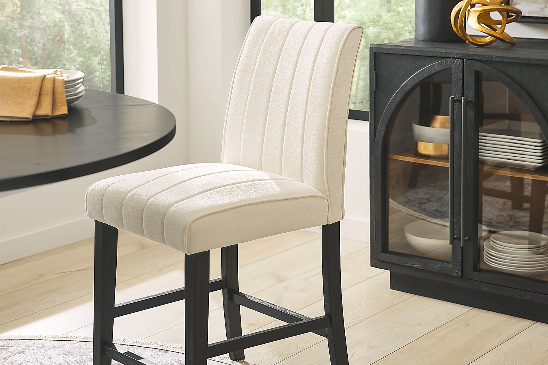 Kendall Black 5 Pc 48" Round Counter Height Dining Room with White Stools - Image 9