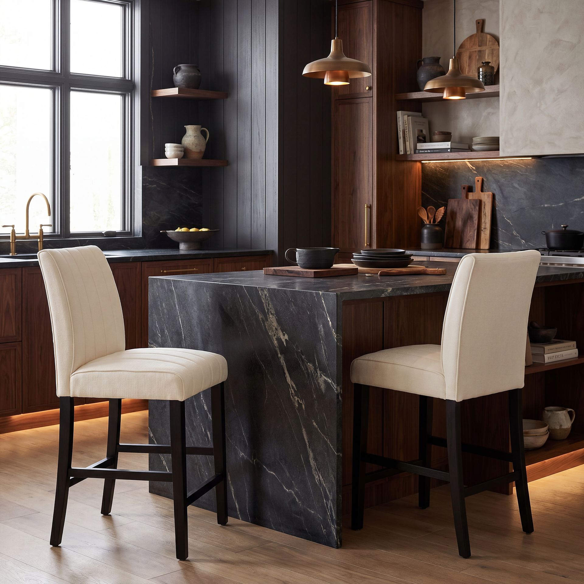 Kendall Black 3 Pc 48" Round Counter Height Dining Room with White Stools - Image 10