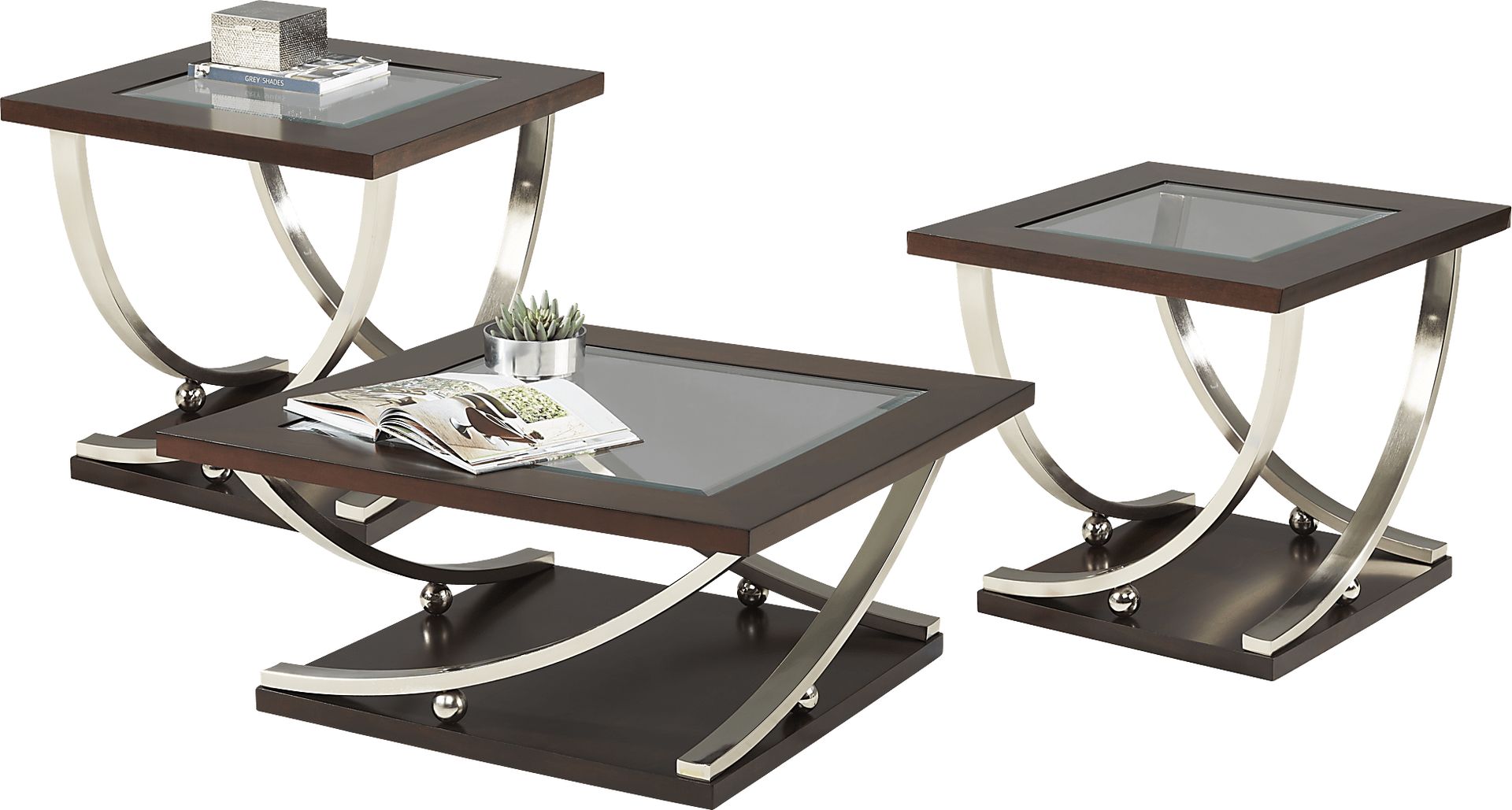 Kendare Brown Cherry 3 Pc Square Table Set - Image 1