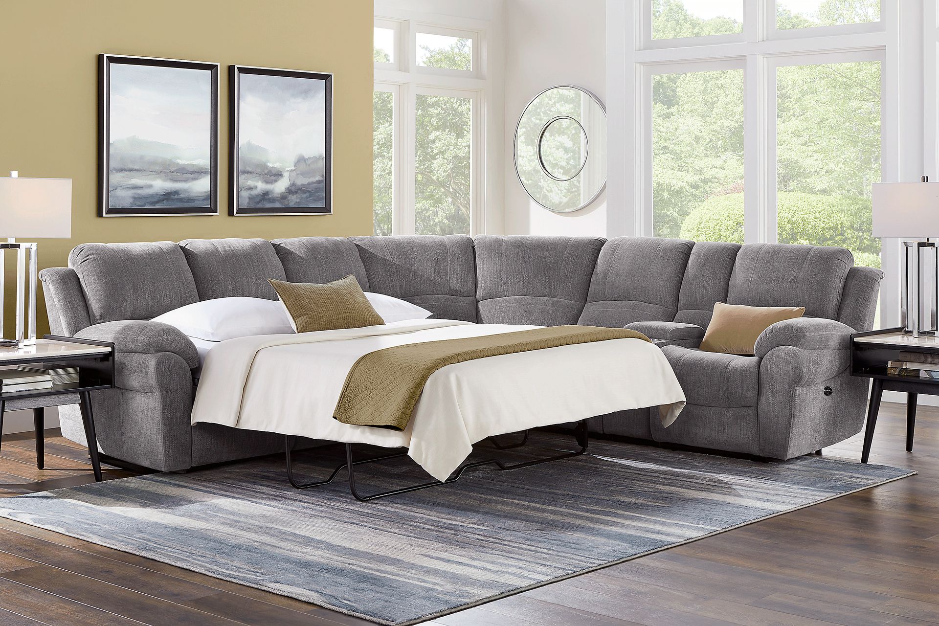Kenmore Heights Charcoal 5 Pc Power Reclining Sleeper Sectional - Image 2