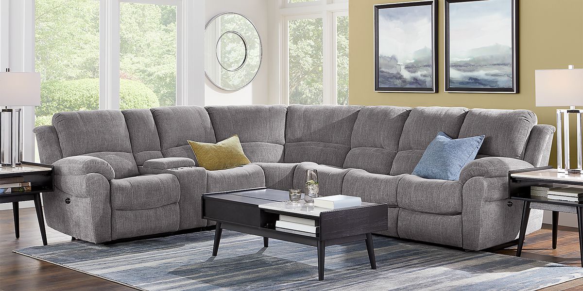 Kenmore Heights Charcoal Black,Gray Fabric,Woven 7 Pc Power Reclining