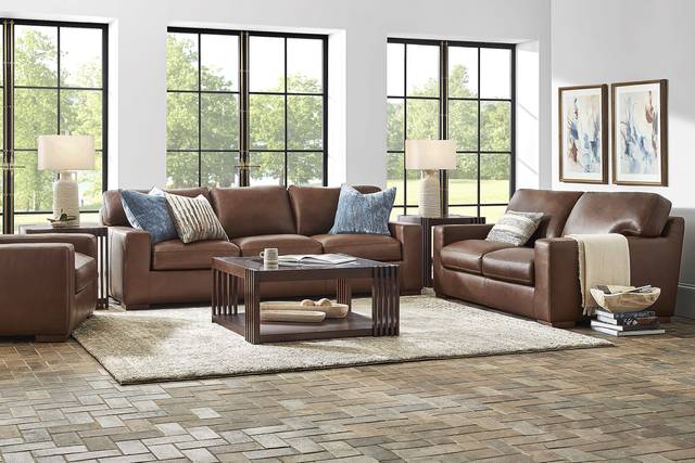 Kensington Coffee Leather Sofa - Thumbnail - Image 2