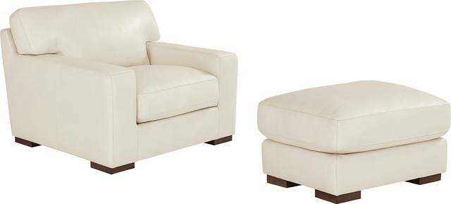Kensington Oyster 2 Pc Leather Chair and Ottoman Set - Thumbnail - Image 1