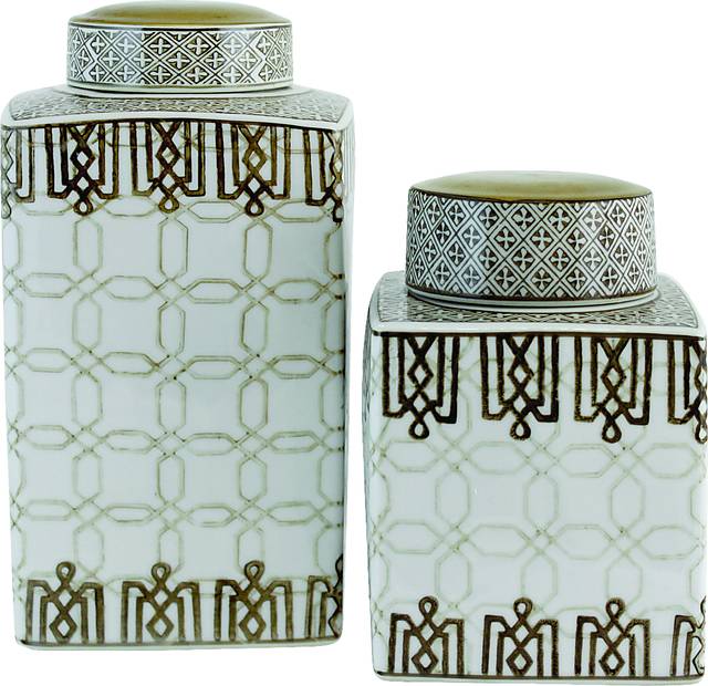 Kenza White Jar, Set of 2 - Thumbnail - Image 1