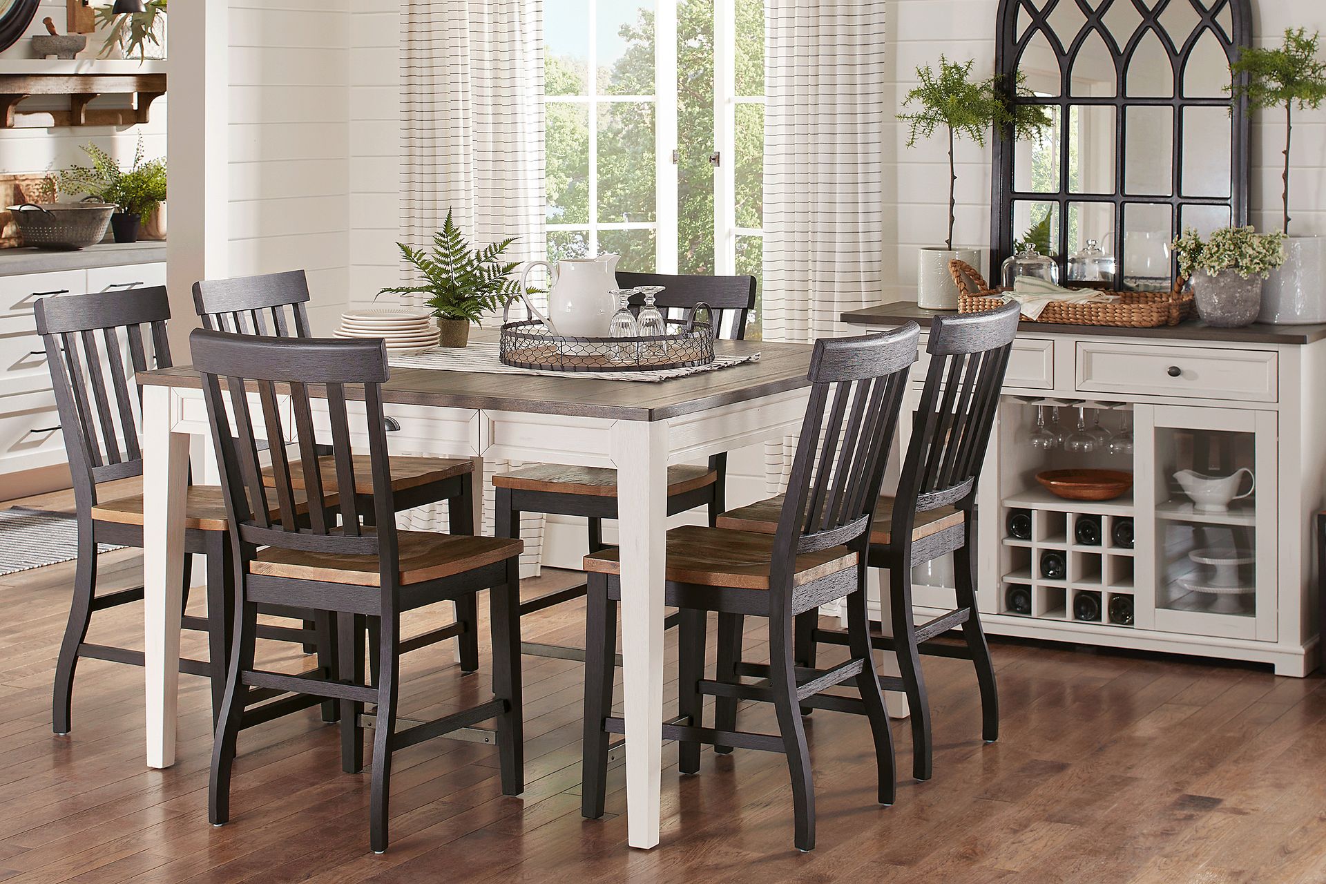 Keston White 5 Pc Counter Height Dining Room with Black Counter Height Chair - Image 1