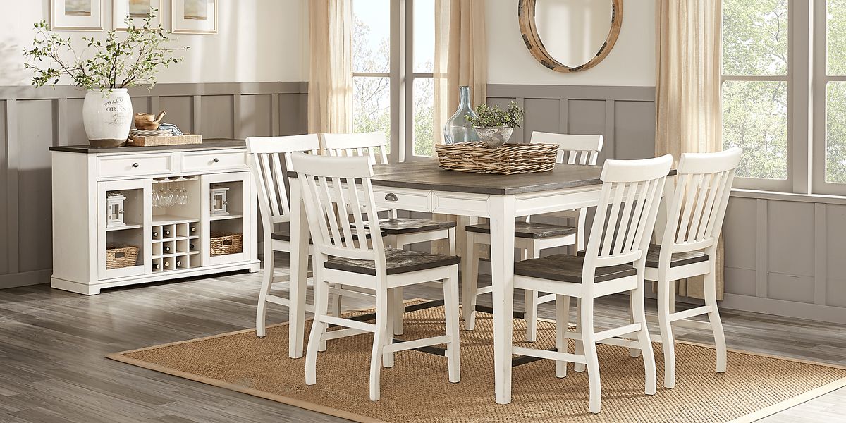 Keston 7 Pc White Colors,White Dining Room Set With Counter Height
