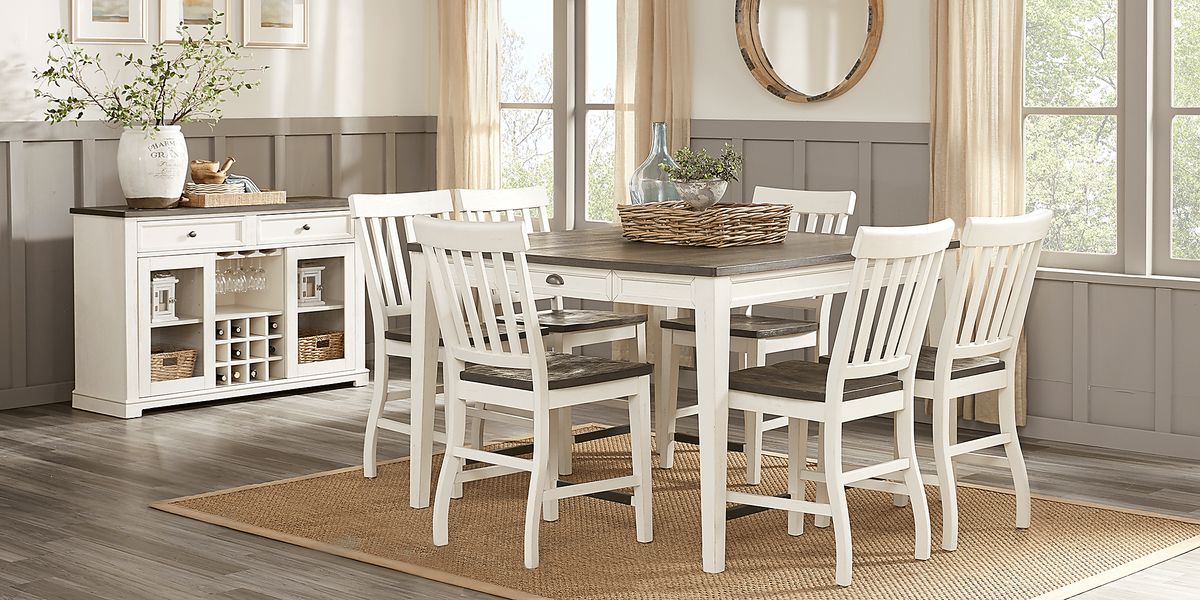 Keston 7 Pc White Colors,White Dining Room Set With Counter Height ...