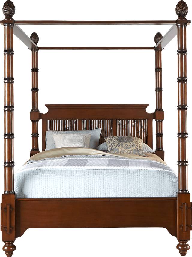 Key Royale Mahogany 3 Pc Queen Canopy Bed - Thumbnail - Image 1