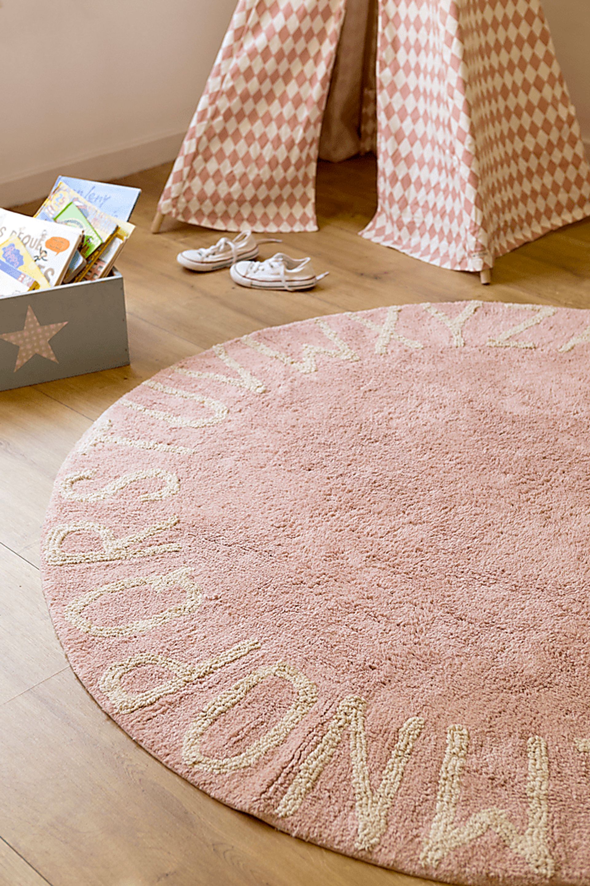 Kids ABC Natural/Nude 5' Machine Washable Round Rug - Image 2