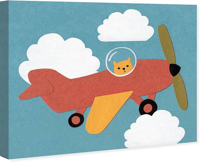 Kids Airplane Clouds Brown Medium Wall Art - Thumbnail - Image 2