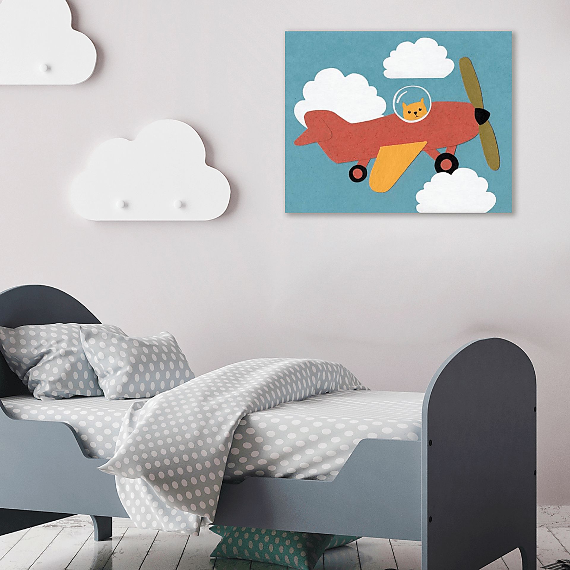 Kids Airplane Clouds Brown Medium Wall Art - Image 3