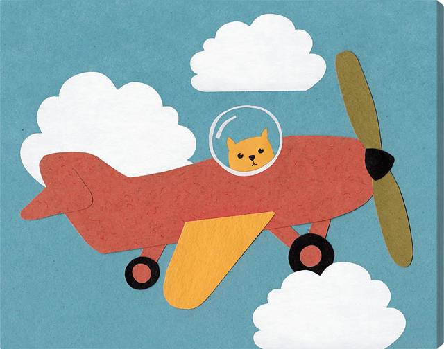 Kids Airplane Clouds Brown Medium Wall Art - Thumbnail - Image 1