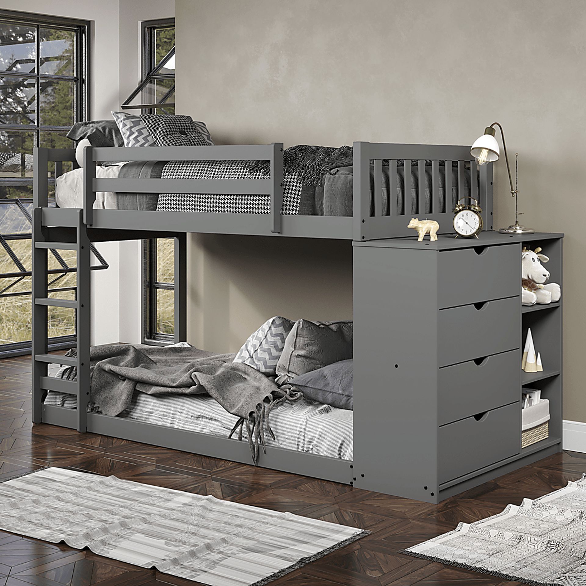 Kids Aklina Dark Gray Twin/Twin Bunk Bed with Dresser - Image 4