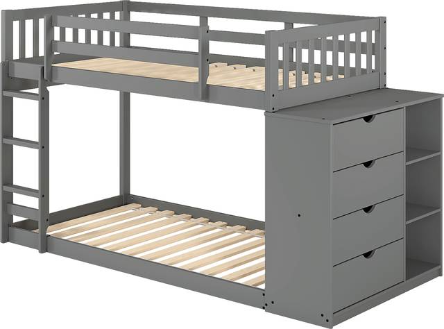 Kids Aklina Dark Gray Twin/Twin Bunk Bed with Dresser - Thumbnail - Image 7